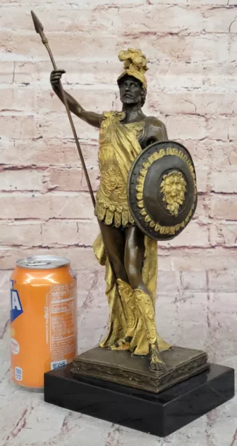 Art Déco Militar Griego Romano Warrior Soldado Caliente Cast Bronce Mármol Base 2