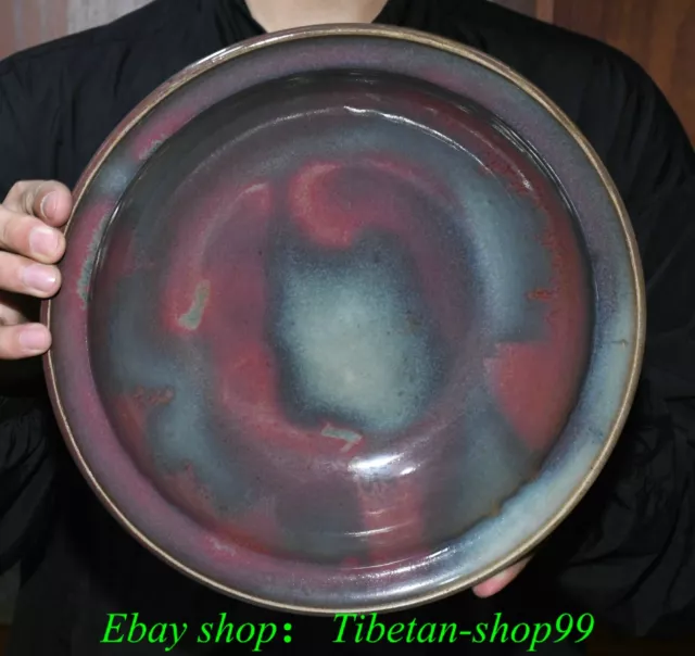 11''Old Chinese Song Dynasty Jun Kiln Porcelain Pen Wash Tray Dish Plate