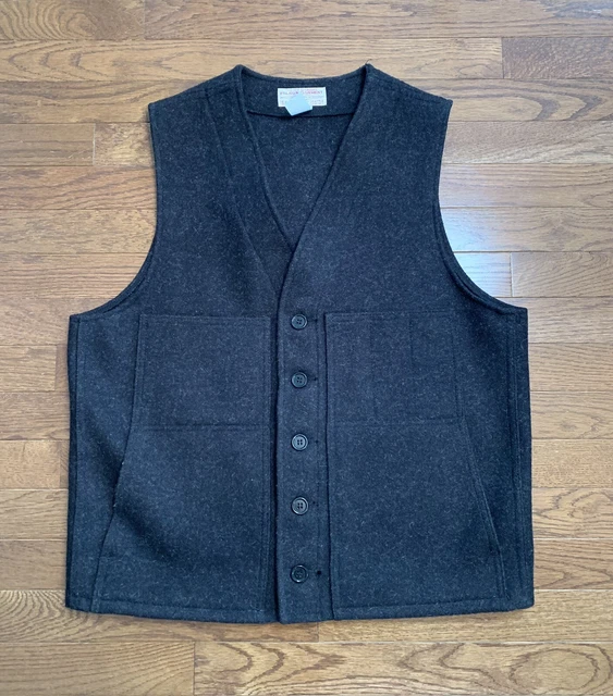 Vintage CC Filson Wool Vest Style 20 Mackinaw Hunting Black Size 42 Large