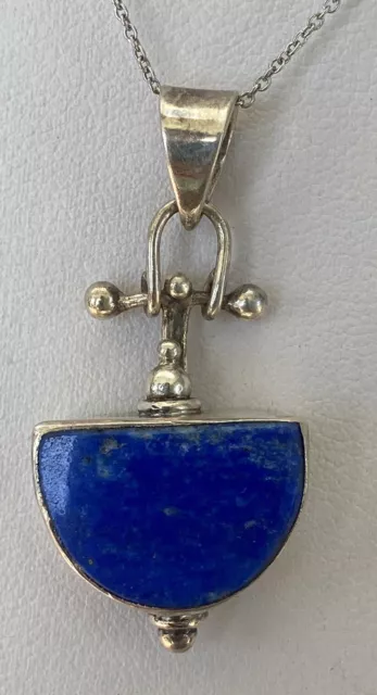 Unique Design Vintage Sterling Silver 925 Blue Lapis Lazuli Pendant 18" chain