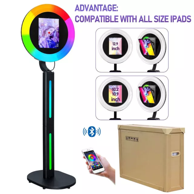 Portable 10.2" ~ 12.9" iPad Pro Photo Booth Metal Shell LED Stand Selfie Machine