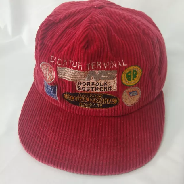 Vtg Norfolk Southern Embroidered IL RR Patch Corduroy Hat Railroad Cap Snapback