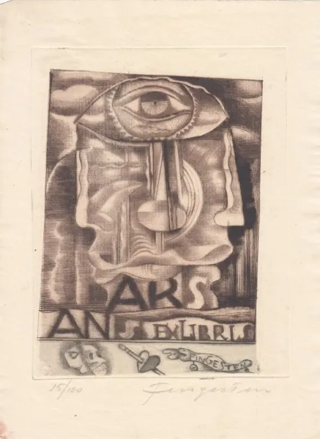 Exlibris Bookplate Gravure À L'Eau-forte Michel Fingesten (1884-1943) Œil Faces