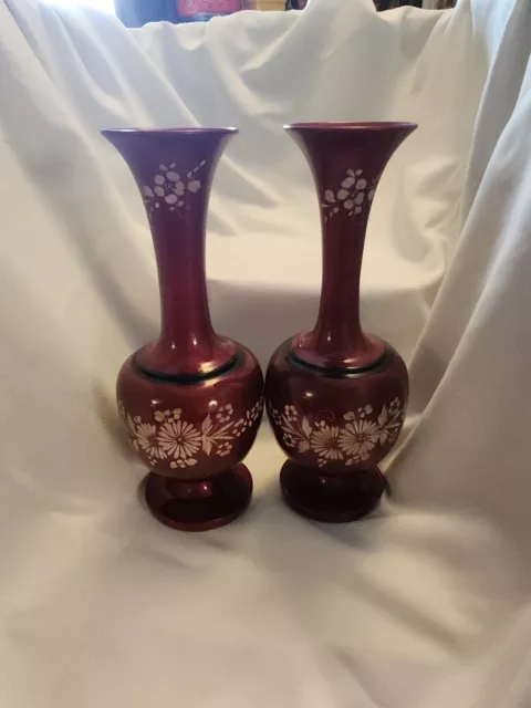 teak wood Hand Carved Vases Red
