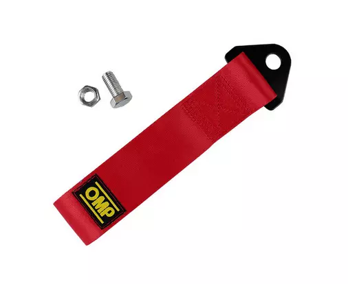 OMP Red Race Car Track Day Tow Strap Car Modification Styling Towing 2 tonnes UK