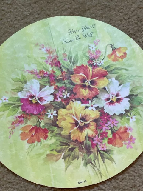 Vintage 60s Unused Round Half Circle Get Well Soon Greeting Card Floral Bouquet