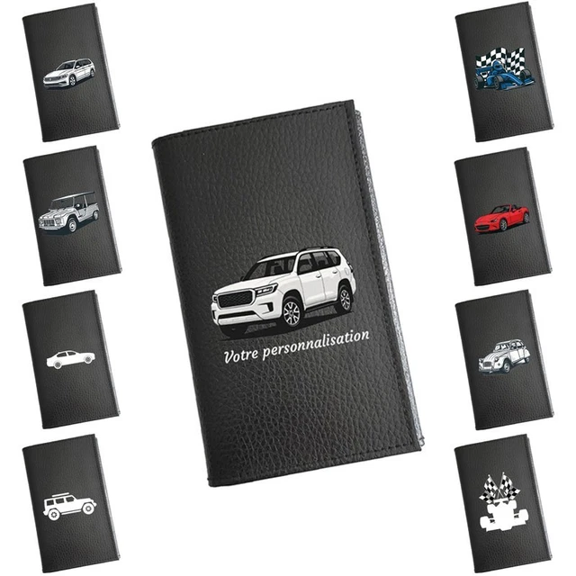 Étui Personnalisé Pour Carte Grise Et Permis - Cuir Simili Noir Remorque - Option Prénom - Idéal Voiture, Moto, Camping-car