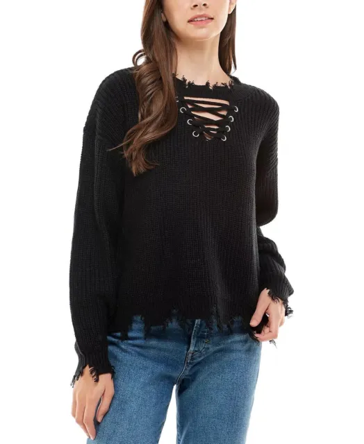 Planet Gold - Juniors' Distressed Sweater, Black, size XS