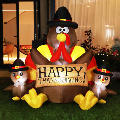 6ft Thanksgiving Inflatable LED Lighted Turkey Family Blow up Outdoor Lawn Yard