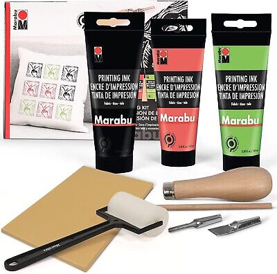 Kit de impresión de bloques Marabu - kit de lincorte con tinta de impresión de bloques de 3 x 100 ml