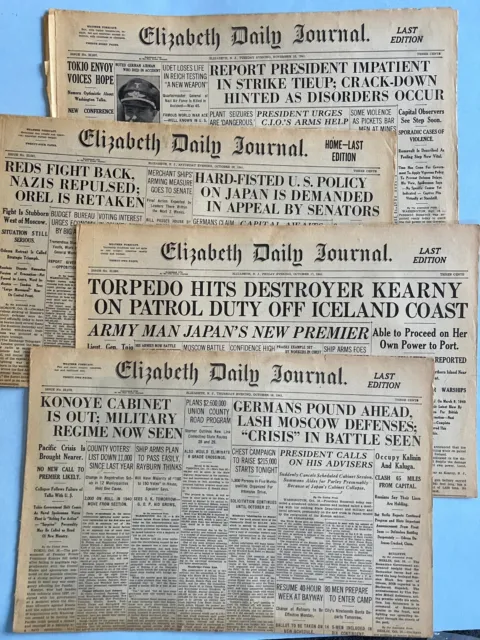 WW2 WWII LOT OF 4 NEWSPAPERS 1941 Pre-PEARL HARBOR Japan turn to Military Regime