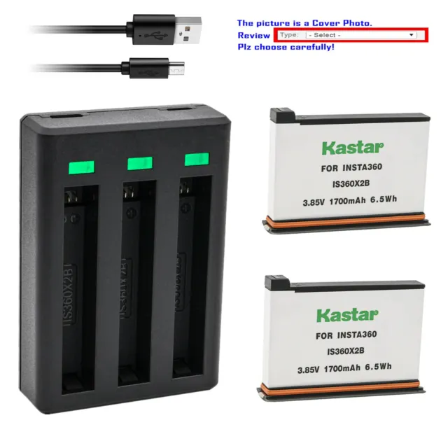 Kastar Battery LED Triple Charger for Insta360 360° Camera, Insta360 ONE X2