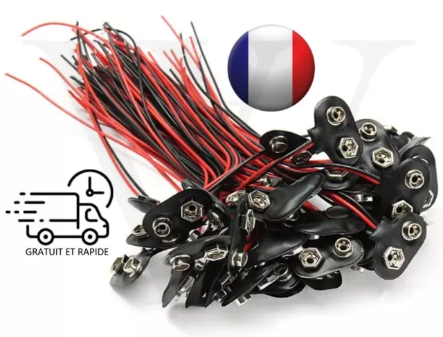 10 Pcs Connecteur de Pile 9V à Clips Coupleur Branchement Raccordement de 17cm