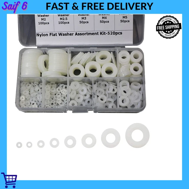 NYLON WASHERS, 520PCS White Nylon Flat Washers Assortment Kit for M2 M2
