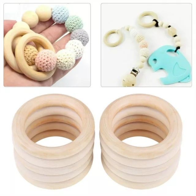 20pcs Wood Rings Round 55-70mm Unfinished Wooden Rings DIY Teething Ring