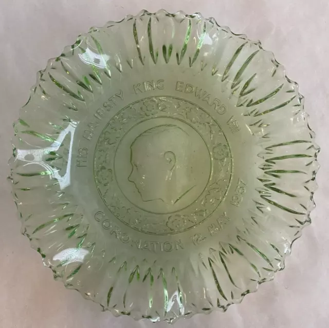 King Edward VIII Commemorative Coronation Green Glass Fluted Dish 12th May 1937