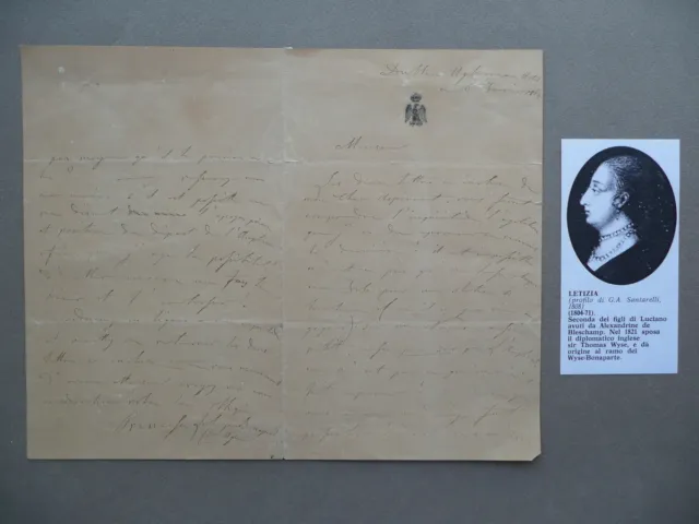 Autografo Letizia Bonaparte Lettera Dublino Gennaio 1864 Figlia Luciano Francia