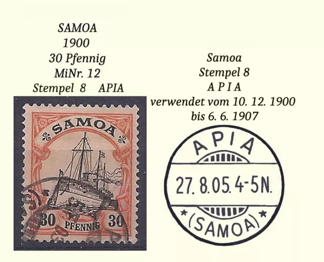 D. Kolonien Samoa MiNr. 12, gestempelt "APIA" schöne Marke