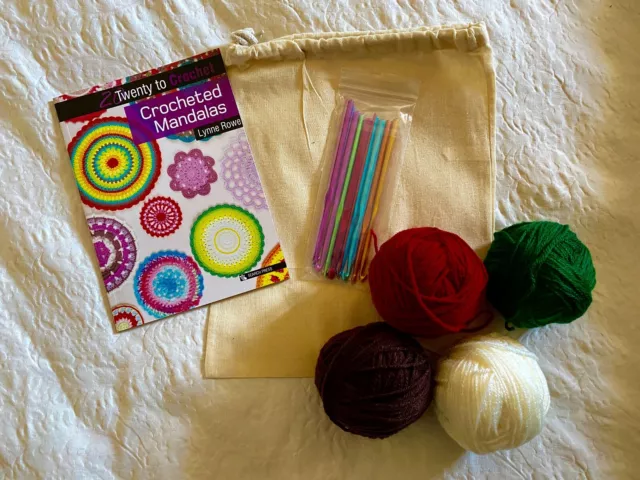 Crocheted Mandalas CROCHET KIT - Complete with Book, Yarn & Set of Crochet Hooks