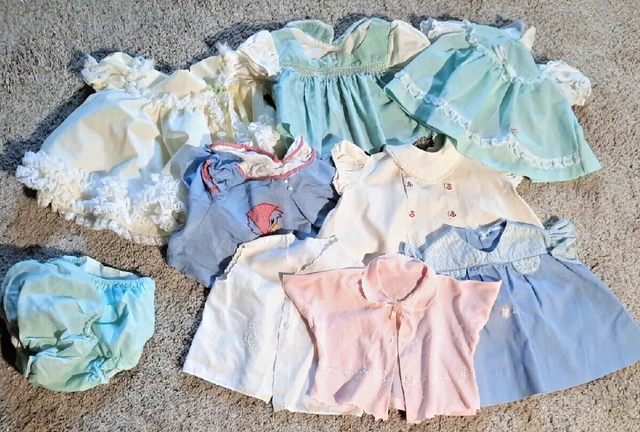 Vtg Lot of 8 Baby Girls/Toddlers Dresses Sheer 2 with Under Bloomers  3/6 Months
