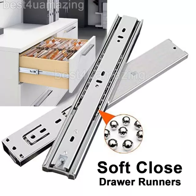 Soft Close Drawer Runners 250-500mm Slides Pair Full Extension Ball Bearing Rail