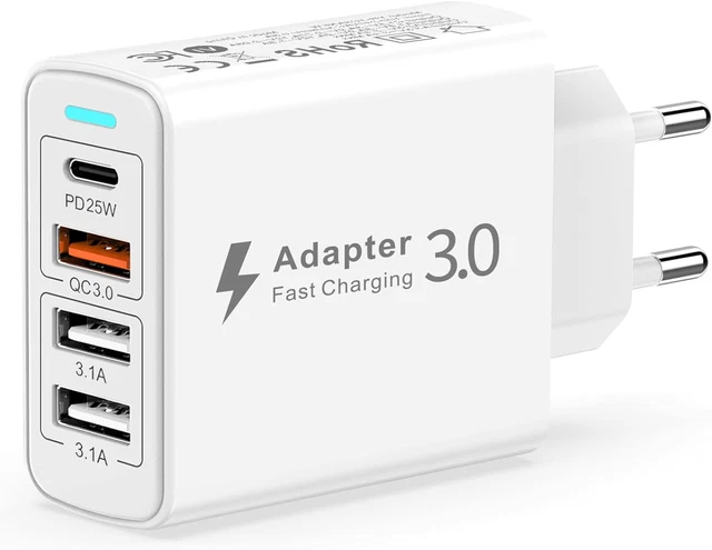 Chargeur USB C Aioneus 40W (2A2C) – 4 Ports Rapides Blanc – Pour IPhone Et Android