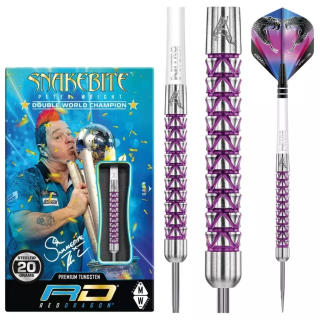 Red Dragon Snakebite Peter Wright Vyper Steel Tip Darts 90% Tungsten PVD 22g NEW