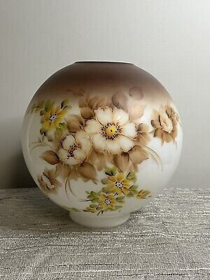 Antique Glass Ball Shade Globe Brown Floral 9.5”Banquet Parlor GWTW Kerosene Oil