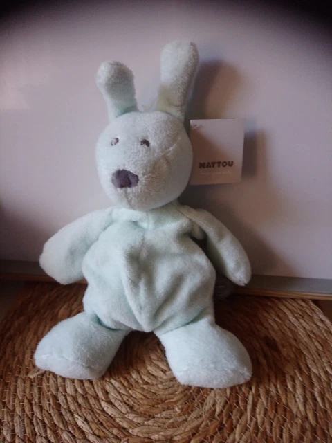 Peluche doudou lapin bleu ciel nez gris Susie et Bonnie Nattou neuf + cadeau