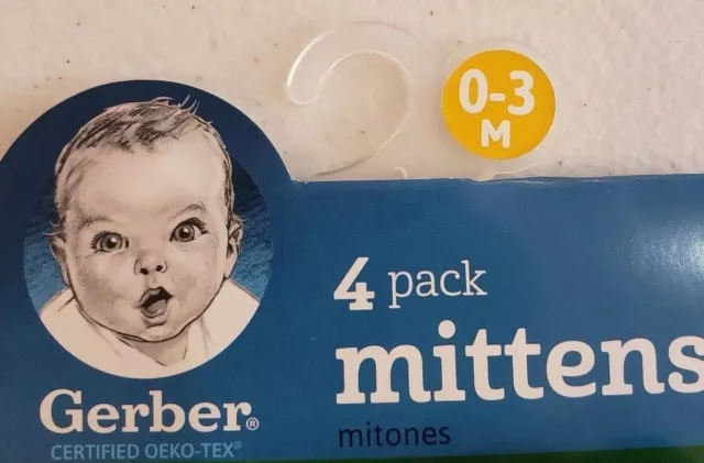 Gerber Baby Boys 4 Pack Organic Cotton Mittens Size 0-3 Months NEW Safari Cute 3