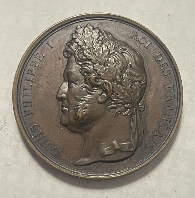 Médaille Rare Louis Philippe Visite Flotte Cherbourg 1833 - Bronze 31,6g 40mm, Qualité UNC, France