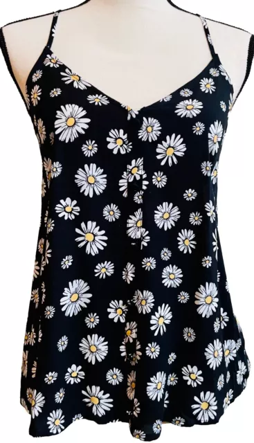 No Boundries Womens Woven Spaghetti Strap Tank Top Black White Daisy Small (3-5)