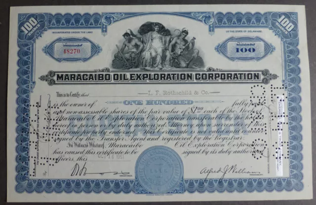 Historische Aktie Rothchild  Maracaibo Oil Exploration Corp. 100 shares 1951