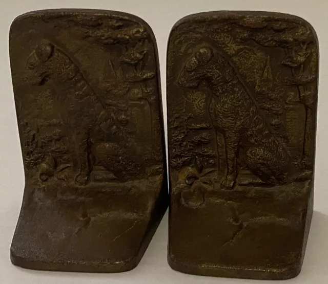 Set of Antique Vintage Judd Cast Iron Bronze Airedale Terrier Dog Bookend Pair