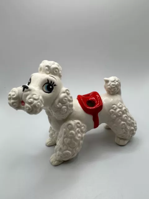 Vtg Artmark White Poodle w/ Saddle Figurine Old Salt & Pepper Shaker Holder as