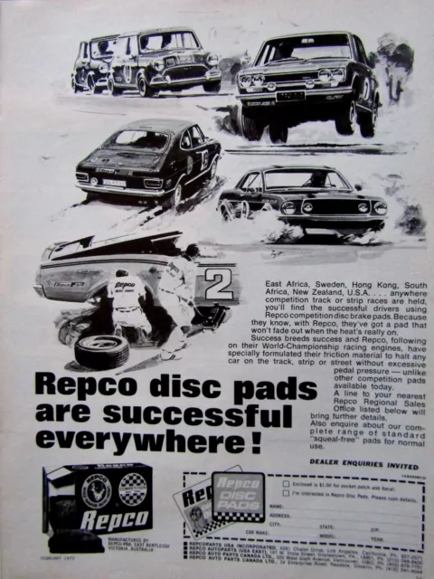 1972 REPCO MUSTANG NASCAR Original Print Ad 8.5 x 11 "