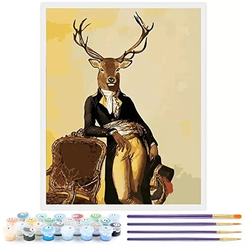 Toudorp DIY Paint by Numbers Kit Gentleman Deer Without Frame 16x20 Inch