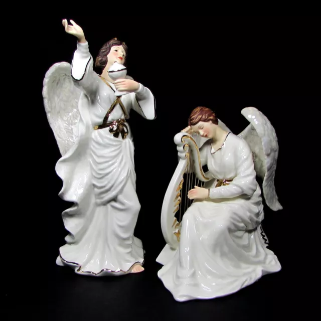 Grandeur Noel 2000 Collector's Edition Large Porcelain Angel Set Two Nativity 2