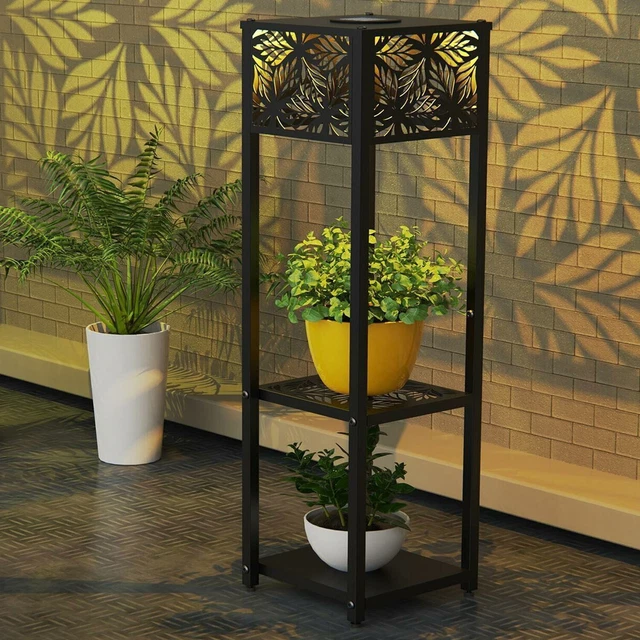 LED Solarleuchte Blumentopf Pflanzschale Säule Außen GartenHof Ständer Dekolampe