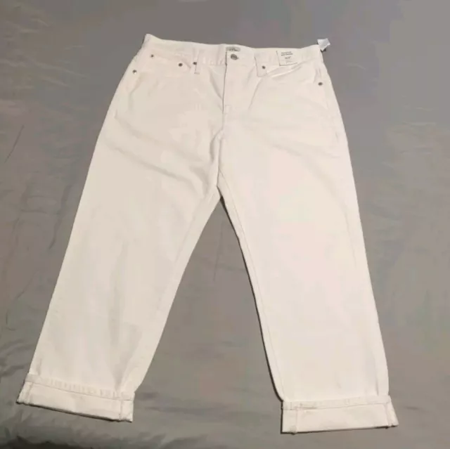 J.Crew Women's Slouchy Boyfriend Jeans Size *30P  White Straight Leg Roll Hem
