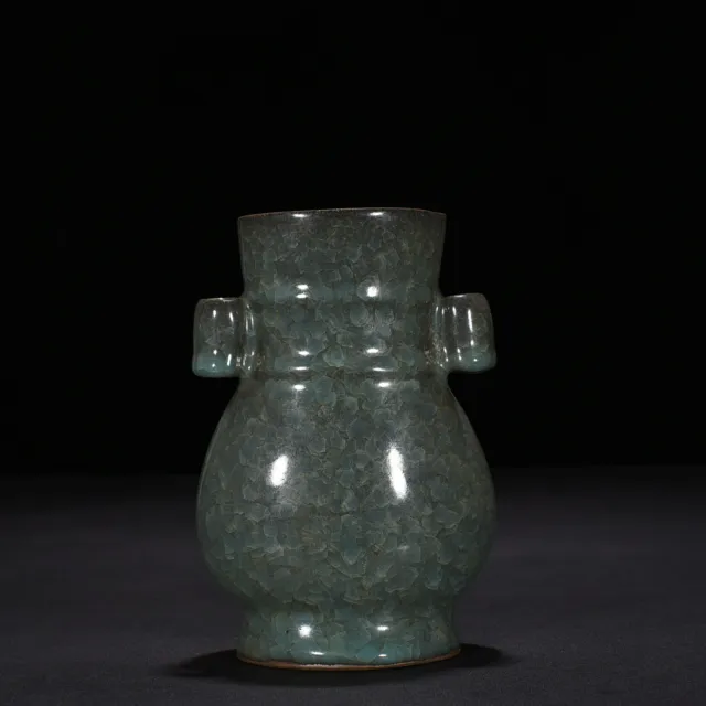 7.1" China Porcelain song dynasty guan kiln cyan glaze Ice crack double ear Vase
