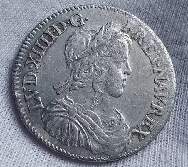 France, Louis XIV, Half Demi Écu à la mèche longue, 1649, Nantes, Silver, Coin