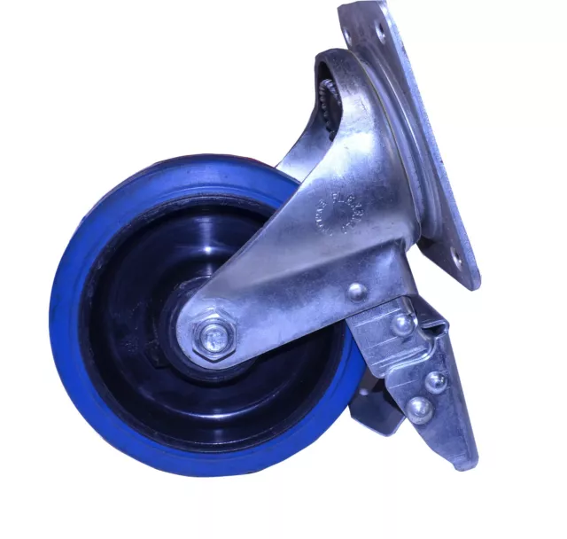 Flexello 22 Ser' Locking Swivel Plate Nylon/Blue Rubber Castor 150MM 2
