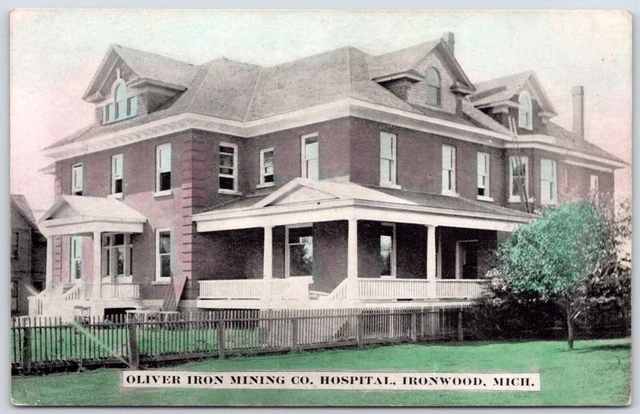 Postcard MI Ironwood Michigan Oliver Iron Mining Co Hospital Gogebic Co A100
