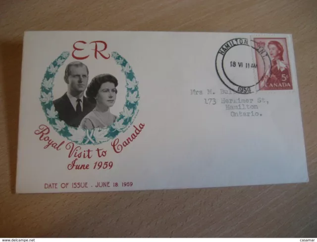 HAMILTON 1959 Yvert 313 Royal Visit Royal Family Royalty QEII FDC Cancel Cover C