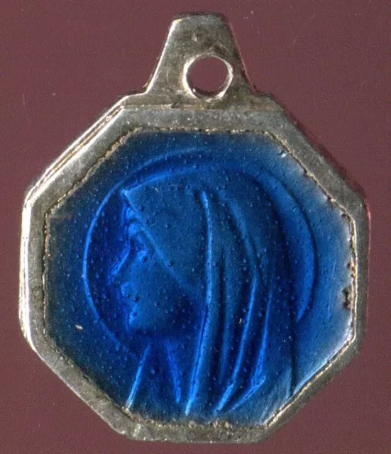 Vintage   Blue Enamel our lady of lourdes  Pendant  medal