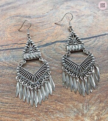 NUOVO Lampadario Color Argento 20s flapper stile Vintage Boho Bohemian Orecchini 