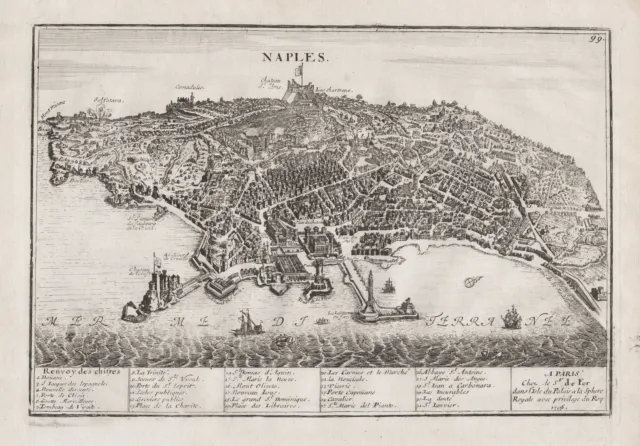 Napoli Neapel Naples view Italia Italy Italien incisione stampa de Fer 1705