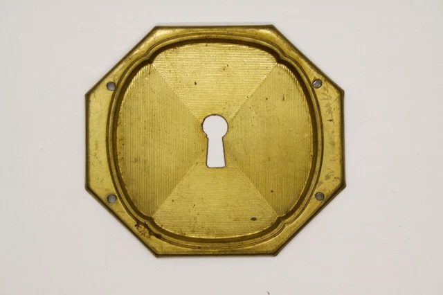 20iger Anni Artdeco Möbelschild 8-eckig Schlüsselschild 68 x 76mm Ottone