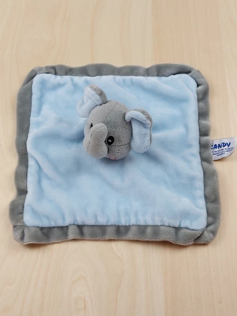 Doudou plat éléphant bleu gris Sandy